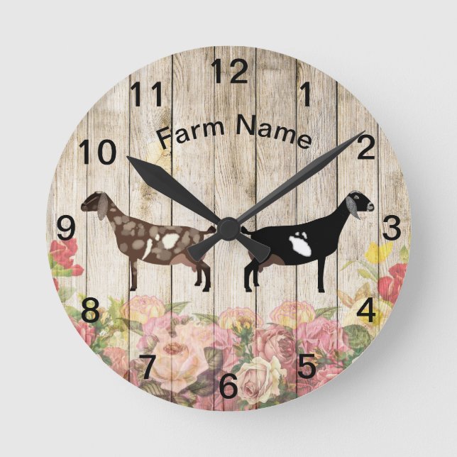 Personalized Nubian Dairy Goat Farm Round Clock (Front)