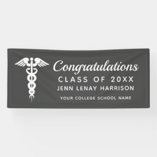 Personalized Nurse Graduation Caduceus Grey Party Banner