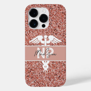 Personalized Nurse Practitioner Rose Gold Glitter Case-Mate iPhone 14 Pro Case