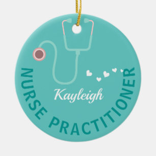Personalized  Nurse Practitioner- stethoscope Ceramic Ornament