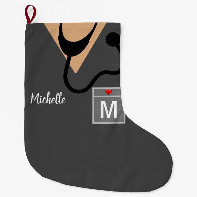 Personalized Nurse Scrub Top Monogram Large Christmas Stocking (Front)
