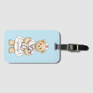 Personalized Nurse Teddy Bear Custom Name Nursing Luggage Tag
