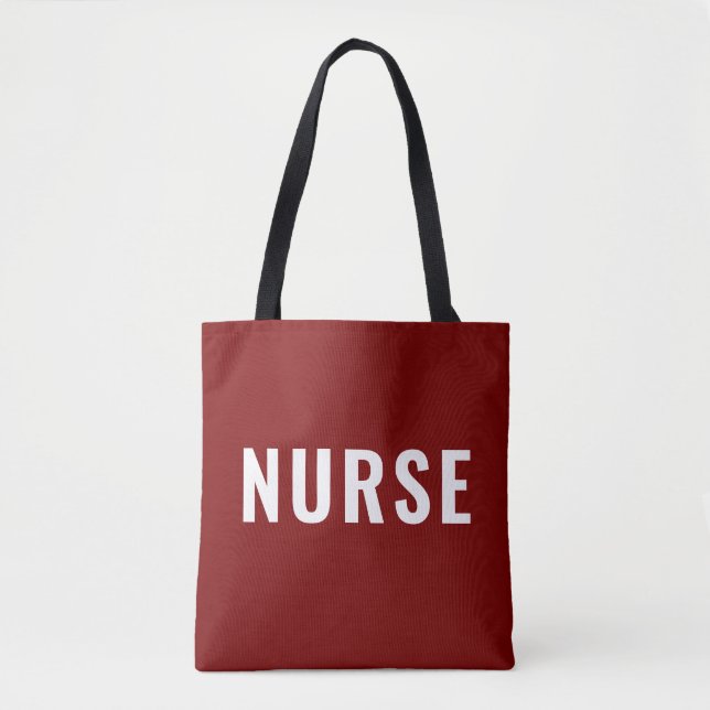 Personalized NURSE Text Statement Deep Red Tote Bag (Front)