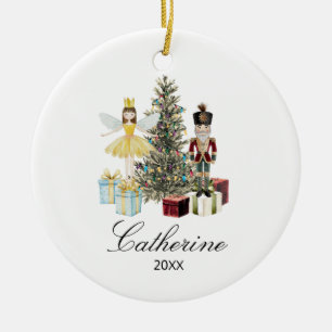 Personalized Nutcracker and Fairy Christmas Tree Ceramic Ornament