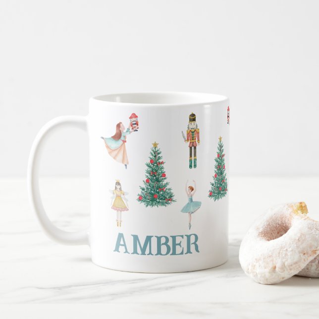 Personalized Nutcracker & Ballerina Cute Christmas Coffee Mug (With Donut)