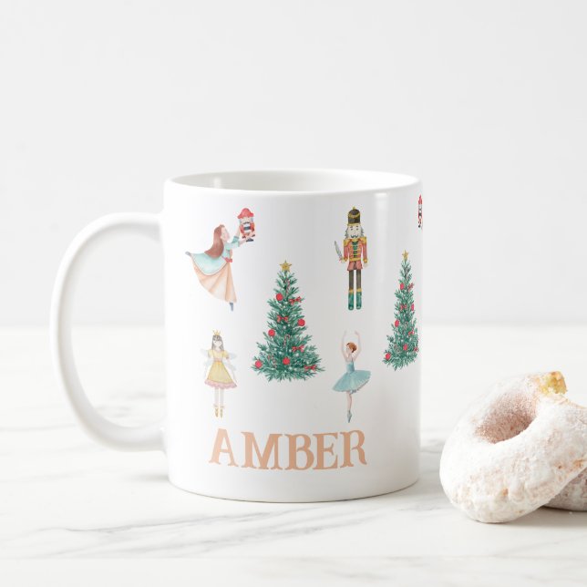 Personalized Nutcracker & Ballerina Cute Christmas Coffee Mug (With Donut)