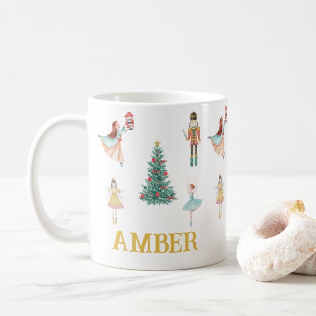 Personalized Nutcracker & Ballerina Cute Christmas Coffee Mug (With Donut)