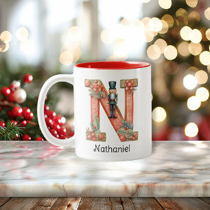 Personalized Nutcracker Monogram N Christmas  Two-Tone Coffee Mug