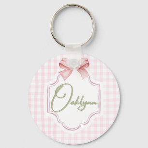 Personalized Oaklynn Baby Girl Nursery Bow&Gingham Key Ring