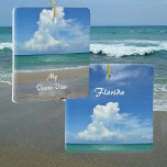 Personalized Ocean View Name Your Beach Ceramic Ornament<br><div class="desc">A storm cloud brewing in the horizon over a tropical blue sea. This coastal seashore ceramic ornament has it all, blue sky, white clouds, aquamarine ocean and sandy beach. Personalize this Ocean view beachfront property with a Name (remember to and 's) And on other side Name the Beach if you...</div>