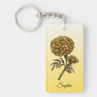 Personalized October Birth Flower Marigold Key Ring
