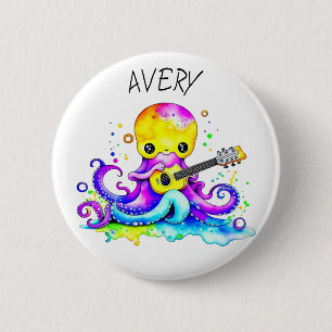 Personalized Octopus Playing Guitar Psychedelic   6 Cm Round Badge