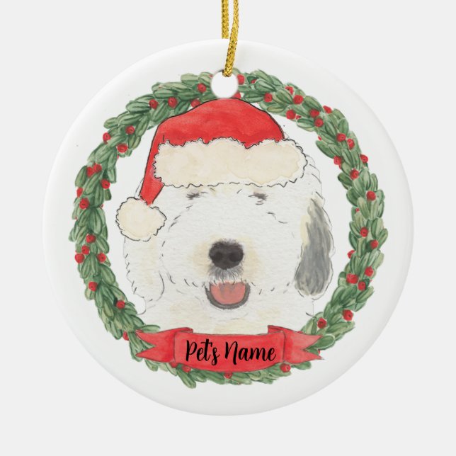 Personalized Old English Sheepdog Ceramic Ornament (Front)