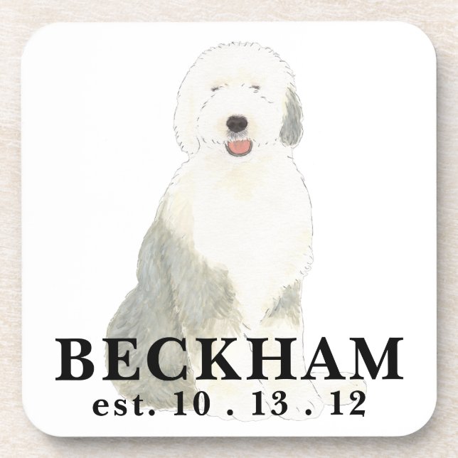 Personalized Old English Sheepdog Coaster (Front)