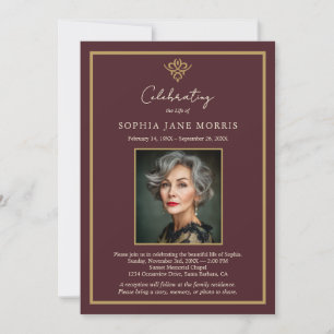 Personalized Old Money Burgundy Funeral Invitation