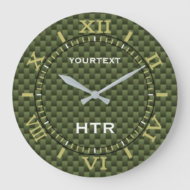 Personalized Olive Green Carbon Fiber Dial Large Clock (Front)