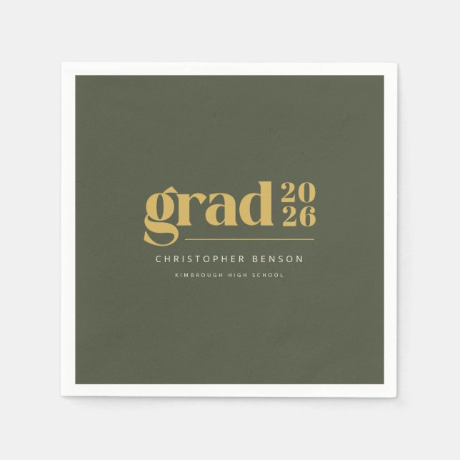 Personalized Olive Green Gold 2026 Graduation Napkin (Front)