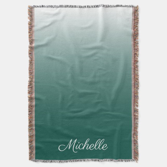Personalized ombre gradient green throw blanket (Front Vertical)