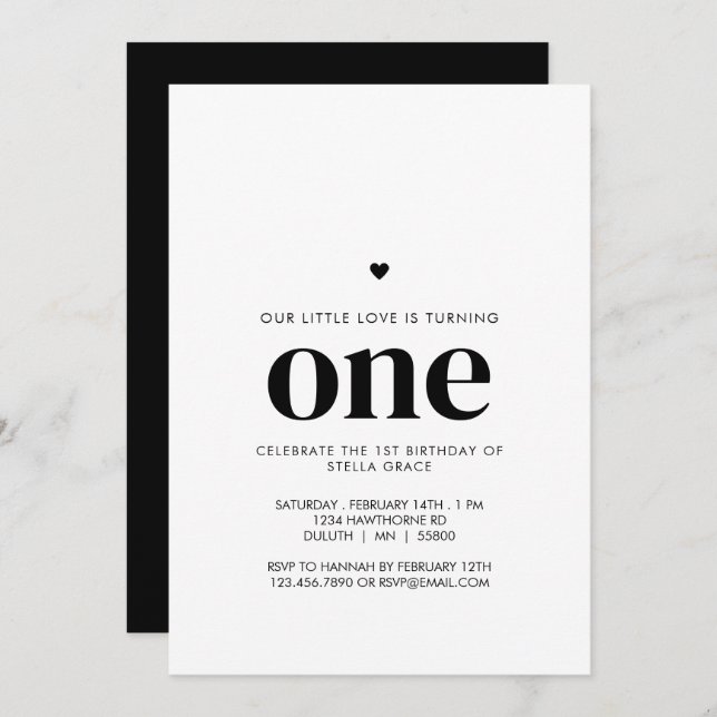 Personalized One Heart First Birthday Invitation (Front/Back)