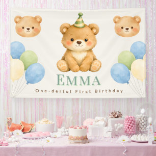 Personalized Onederful Bear First Birthday Banner