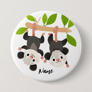 Personalized Opossum Party Woodland Birthday 7.5 Cm Round Badge