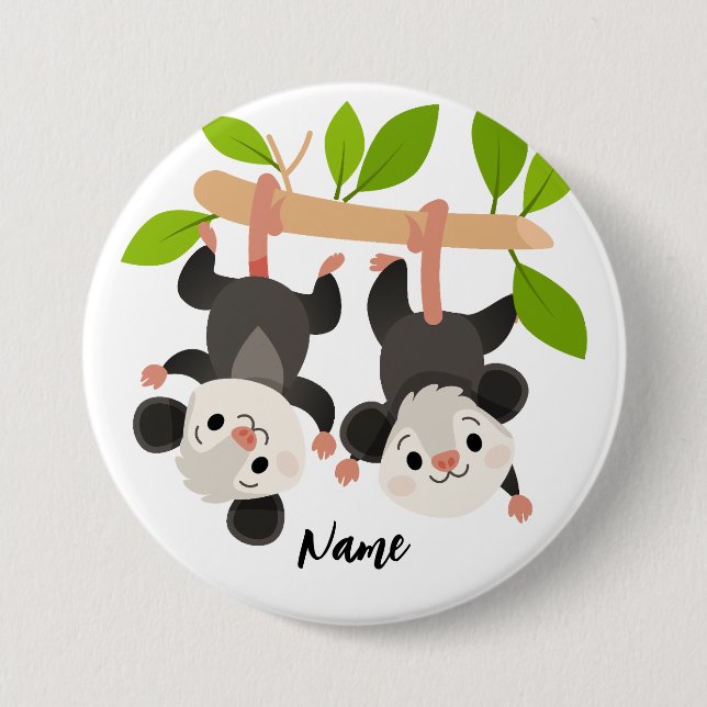 Personalized Opossum Party Woodland Birthday 7.5 Cm Round Badge (Front)