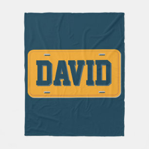 Personalized Orange and Blue License Plate Fleece Blanket