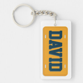 Personalized Orange and Blue License Plate Key Ring