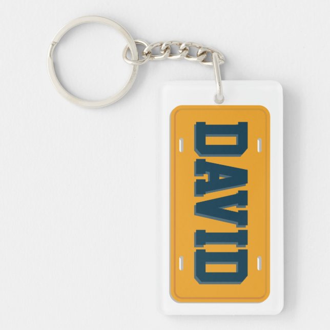 Personalized Orange and Blue License Plate Key Ring (Front)