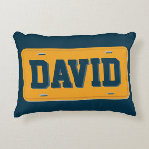 Personalized Orange and Navy Blue License Plate Decorative Cushion