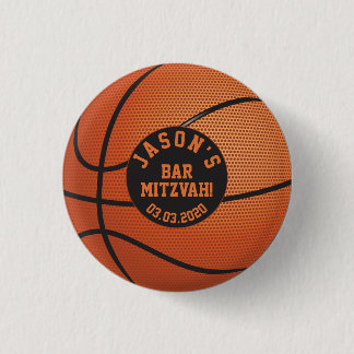 Personalized Orange Basketball Bar Mitzvah Favor 3 Cm Round Badge