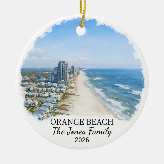 Personalized Orange Beach Ornament, Custom Alabama Ceramic Ornament (Front)