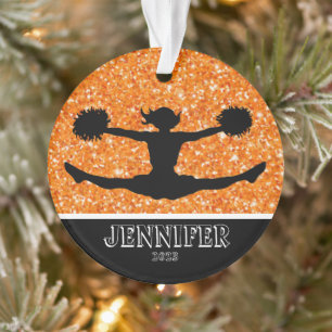 Personalized Orange & Black Cheerleading Ornament 