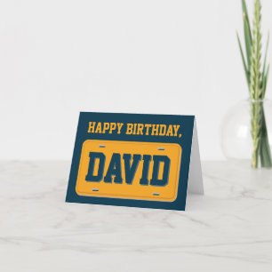 Personalized Orange & Blue License Plate Birthday Card