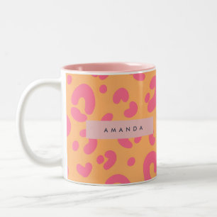 Personalized Orange Bold Pink Leopard Print Two-Tone Coffee Mug