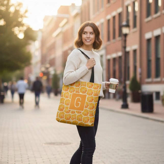 Personalized Orange Citrus Monogram  Tote Bag (Creator Uploaded)