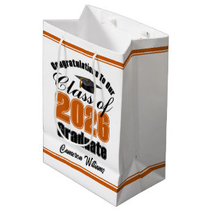 Personalized Orange Class of 2026 Graduation Medium Gift Bag