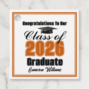 Personalized Orange Class of 2026 Graduation Party Favour Tags