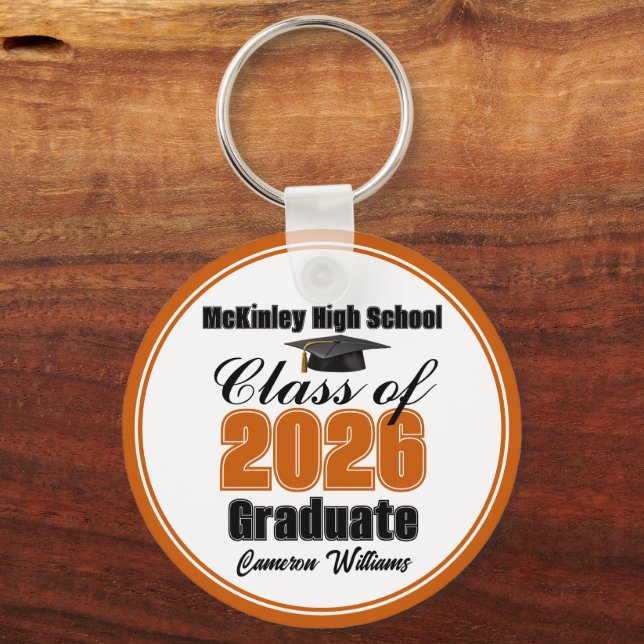 Personalized Orange Class of 2026 Graduation Party Key Ring (Front)