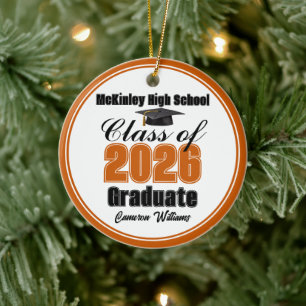 Personalized Orange Class of 2026 Graduation Photo Ceramic Ornament