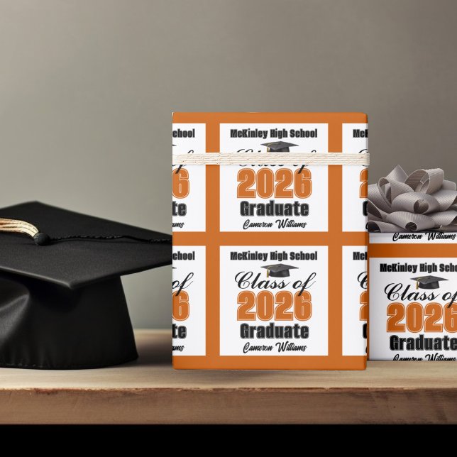 Personalized Orange Class of 2026 Graduation Wrapping Paper (Creator Uploaded)