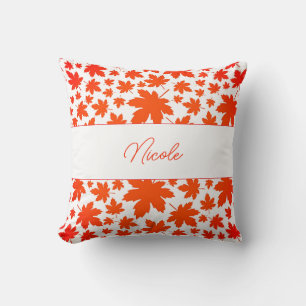 Personalized Orange Farmhouse Autumn Leaves Cushion