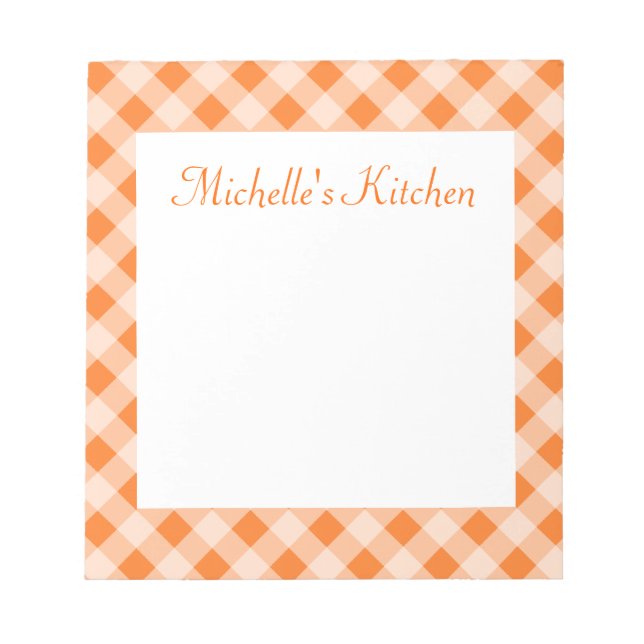 Personalized Orange Gingham Notepad (Front)