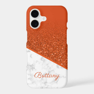 Personalized Orange Glitter - White Marble