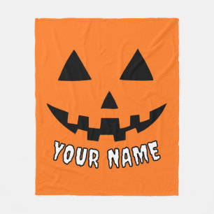 Personalized Orange Pumpkin Halloween Your Name Fleece Blanket