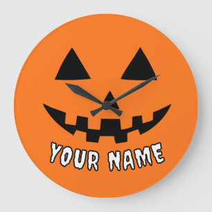 Personalized Orange Pumpkin Halloween Your Name Large Clock