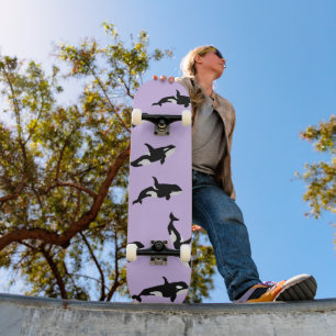 Personalized Orca Whale Pod Pattern Pastel Lilac Skateboard
