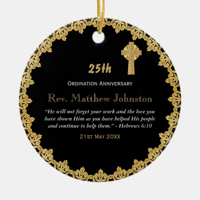 Personalized ORDINATION ANNIVERSARY Priest Pastor Ceramic Ornament (Front)