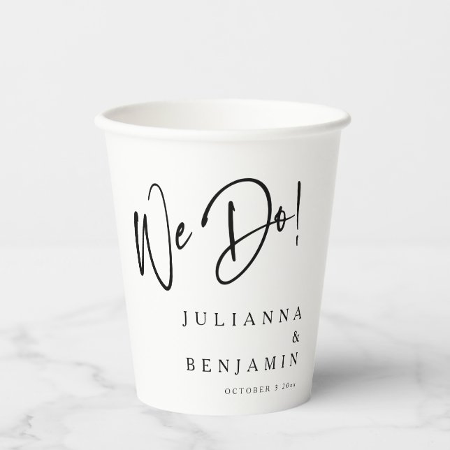 Personalized Outdoor Engagement Party Black White Paper Cups (Front)