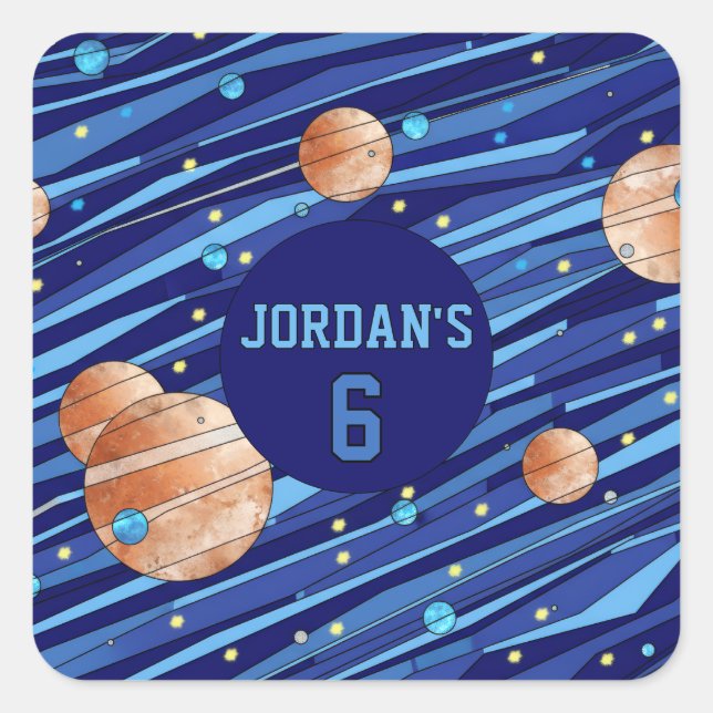 Personalized Outer Space Galaxy Birthday Square Sticker (Front)